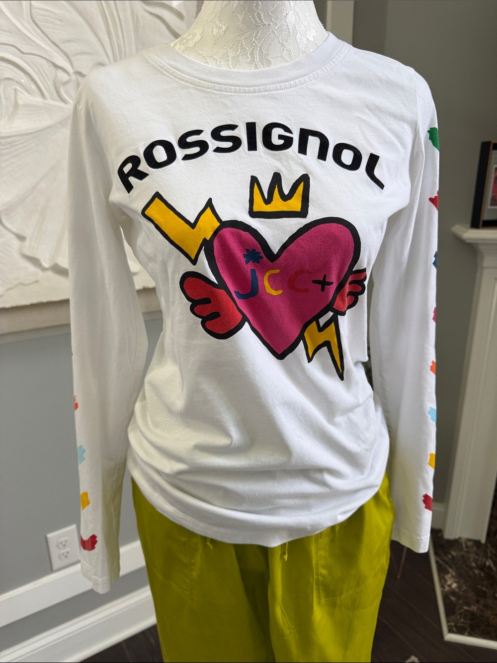 Rossignol x JCC White Yakima Long Sleeve Graphic Tee Top Pop Art Cotton M